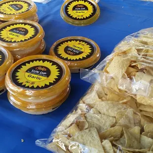 Sunflower seed hummus and super delicious tortilla chips. Yum!