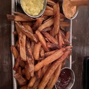 Side of fries with various dipping sauces!