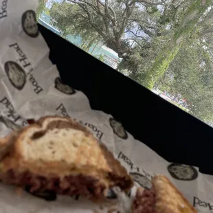 a half eaten sandwich