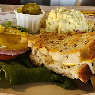 Stephanie &amp; Tommy's Golden Gate Grilled Cheese &amp; Jalapeños on homemade sourdough rye with homemade potato salad. Delicious.