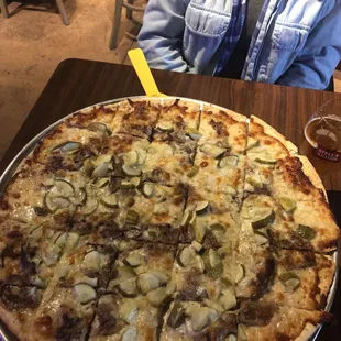 Can you believe it! Pizza with pickles and Italian Beef!!! Awesome!