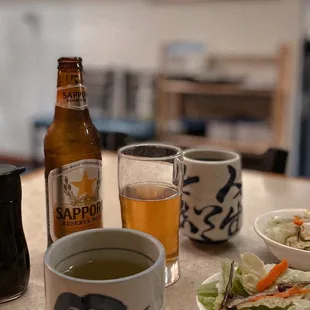 Sapporo Reserve Bottled Beer, Hot Tea, Side Salad @lesminaddio