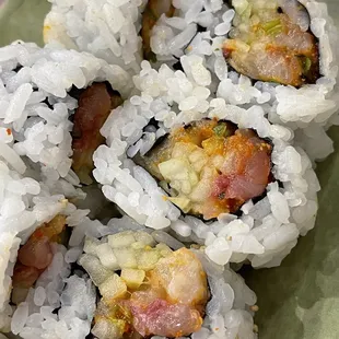 Spicy yellowtail. Half the filling is cucumber with little amount of actual fish