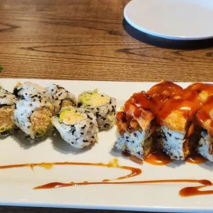 Spicy Cali and Yummy roll.  Bomb!