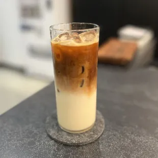 (Sept 2023) Iced tahitian vanilla bean with soy milk. They're testing out in house drinkwares!