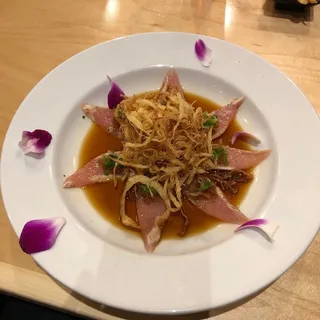 C14 Seared Albacore with Crispy Onion and Ponzu Sauce