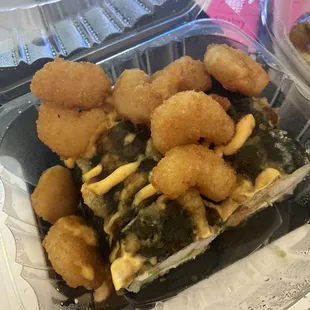 What I got.  Frozen popcorn shrimp from Walmart.