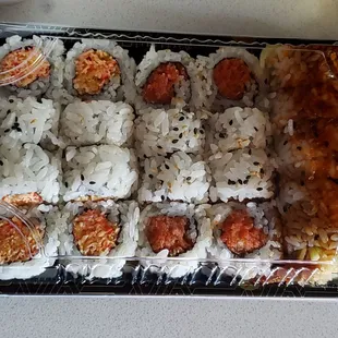 a tray of sushi