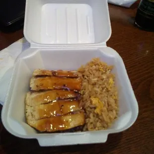 This is what was left over from my teriyaki chicken and steak it was not too expensive and it was the best I&apos;ve ever had