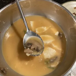 The only type of mushrooms in the tofu soup