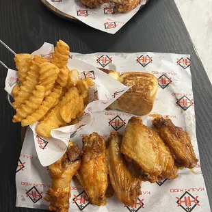 chicken wings and fries