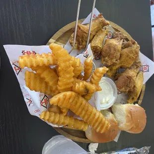 Lemon pepper dry wings with fries
