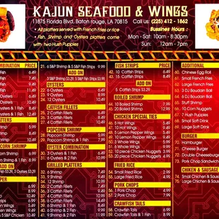 Brand new menu from Kajun Seafood &amp; Wings