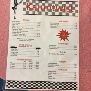 Back of menu