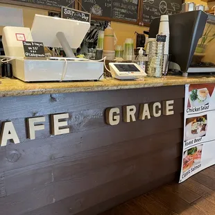 the front counter of the cafe