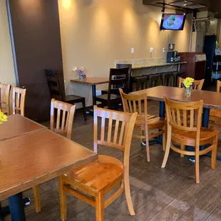 tables and chairs in a restaurant