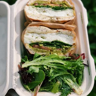 Egg white pesto sandwich bagel