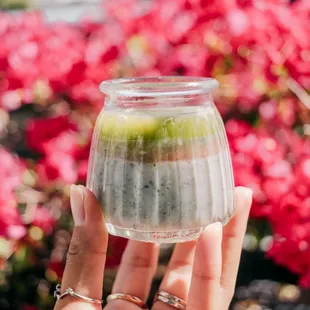 Islander Sake Black Sesame Pudding with azuki and green tea jelly $4