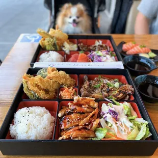 3-Item Bento Box ($19.95 ea): Chicken Teriyaki, BBQ Short Ribs (+$1.5), Tempura + Beef Teriyaki, Tempura, Sashimi + Sake Toro Nigiri ($7.95)