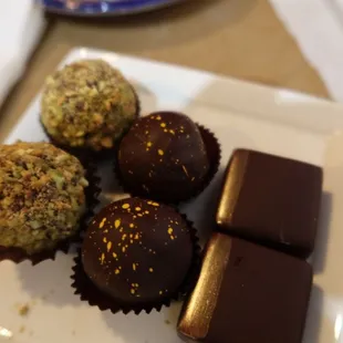 Chocolate  Kakawa Truffles Kiwi Lime (left) Passion Fruit (middle) Chili (right)