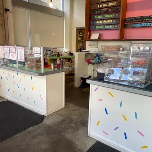 the interior of a bakery