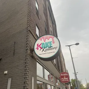 Outside the building.