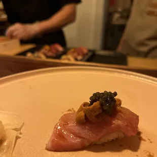 Tuna, uni, and caviar