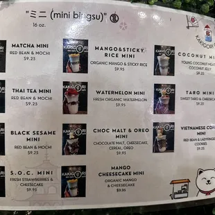 Mini Bingsu Menu