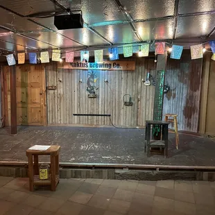 The small stage for weekend live music.