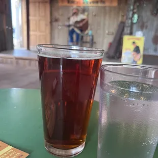 a glass of water and a glass of tea