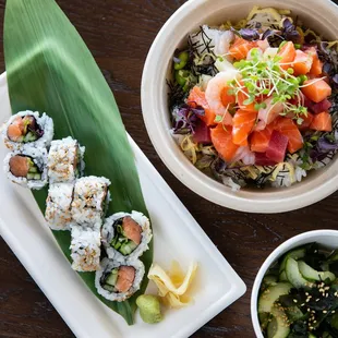 a variety of sushi dishes