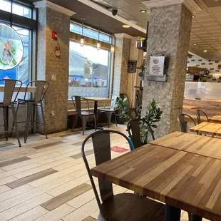 tables and chairs in a restaurant