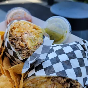 Cali Burrito with great side salsas and chips!