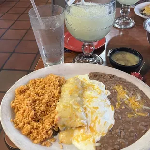 Enchiladas, rice and beans.... Margarita as well..