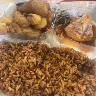 Plantain, Chicken &amp; Jollof rice