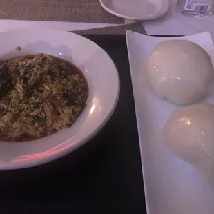 Pounded. Yam and beef egusi soap with spinach