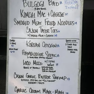 Menu at What The Truck event in June 2024