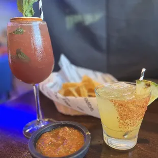 Blood orange mojito and pina con Chile margarita