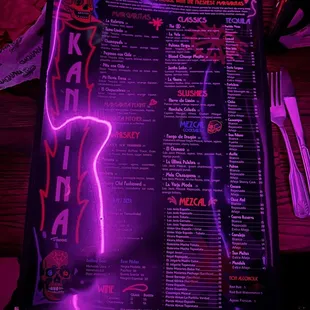 the menu for the restaurant