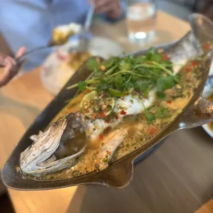 Steamed branzino with lime cilantro