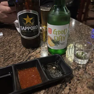 Sapporo beer, pineapple soju