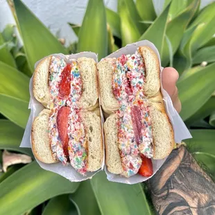 two halves of a sandwich with sprinkles