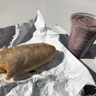 a burrito and a smoothie