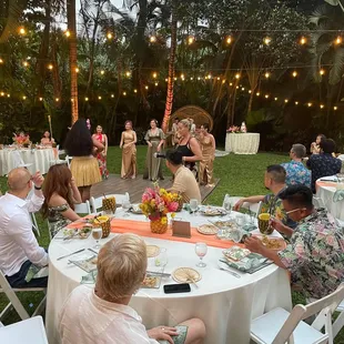 Our hula teacher giving a hula lesson for guests at this beautiful wedding reception!