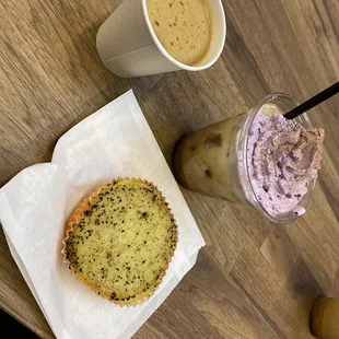 Pandan mamon, coconut cold brew w ube whip, and sweet corn shakerato