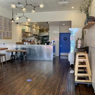 a view of the kitchen from the dining area