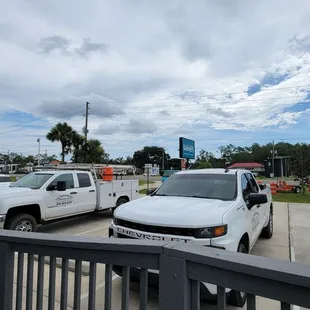 Looking out to the parking lot from the entry ramp