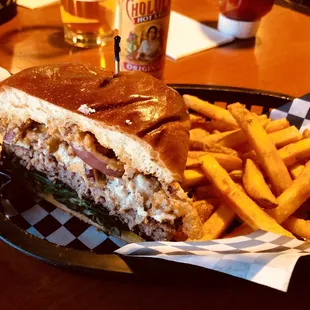 Black and Blue Burger. Split to two baskets for sharing.