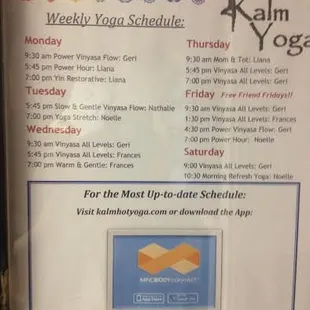 Class schedule as of August 2014.