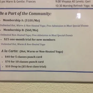 Membership options and prices
